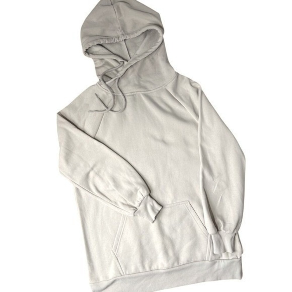 Zenana Tan Neutral Asymmetrical‎ Hooded Sweatshirt Oversized Womens Size Small